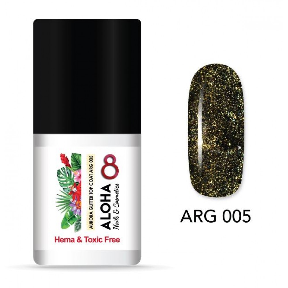 Aloha Ημιμόνιμο Βερνίκι Aurora Glitter Top Coat Arg 005, 8ml