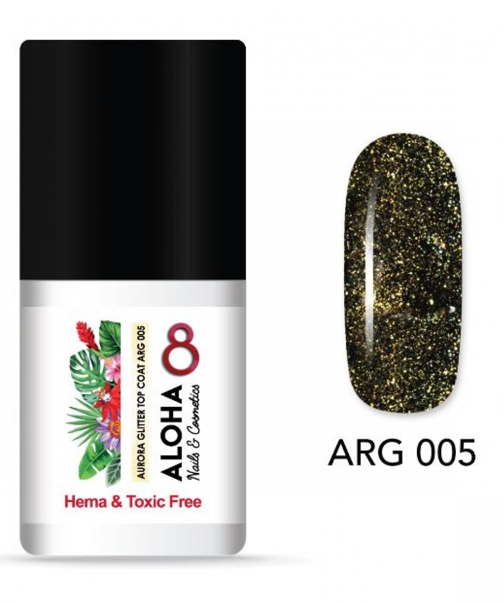 Aloha Ημιμόνιμο Βερνίκι Aurora Glitter Top Coat Arg 005, 8ml