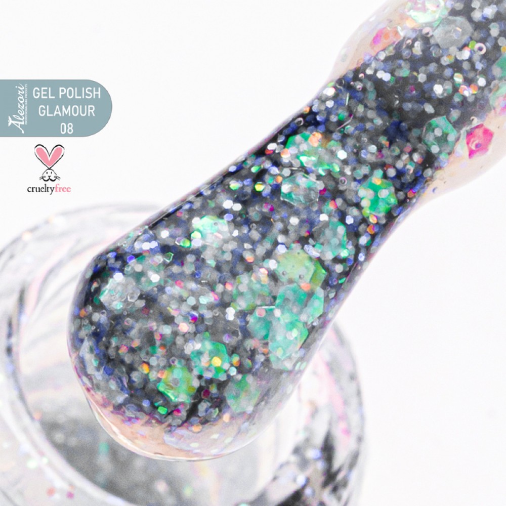 Alezori Ημιμόνιμο Βερνίκι Νυχιών Gel Polish Glamour 08 (№731_Glitter) Με Ιριδίζουσα Παγιέτα ,15ml