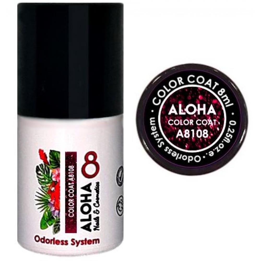 Aloha Ημιμόνιμο Βερνίκι Color Coat A8108 Ruby Red Glitter, 8ml