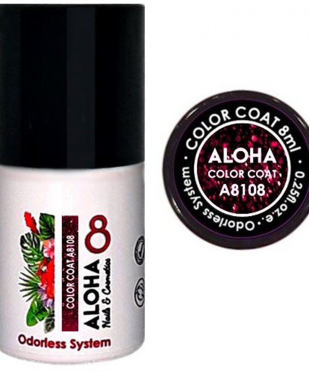 Aloha Ημιμόνιμο Βερνίκι Color Coat A8108 Ruby Red Glitter, 8ml