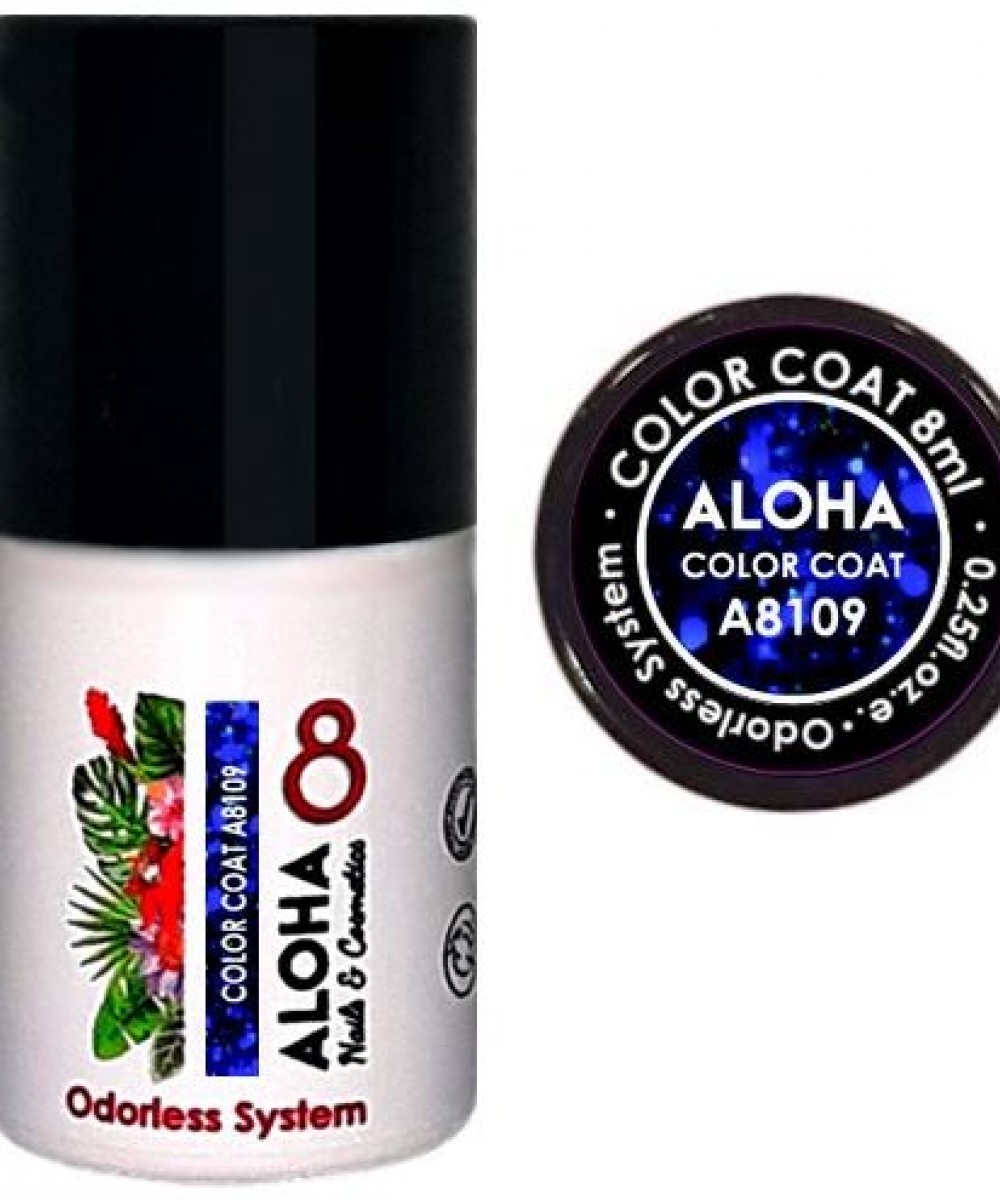 Aloha Ημιμόνιμο Βερνίκι Color Coat A8109 Blue Glitter With Electric Blue Payettes, 8ml