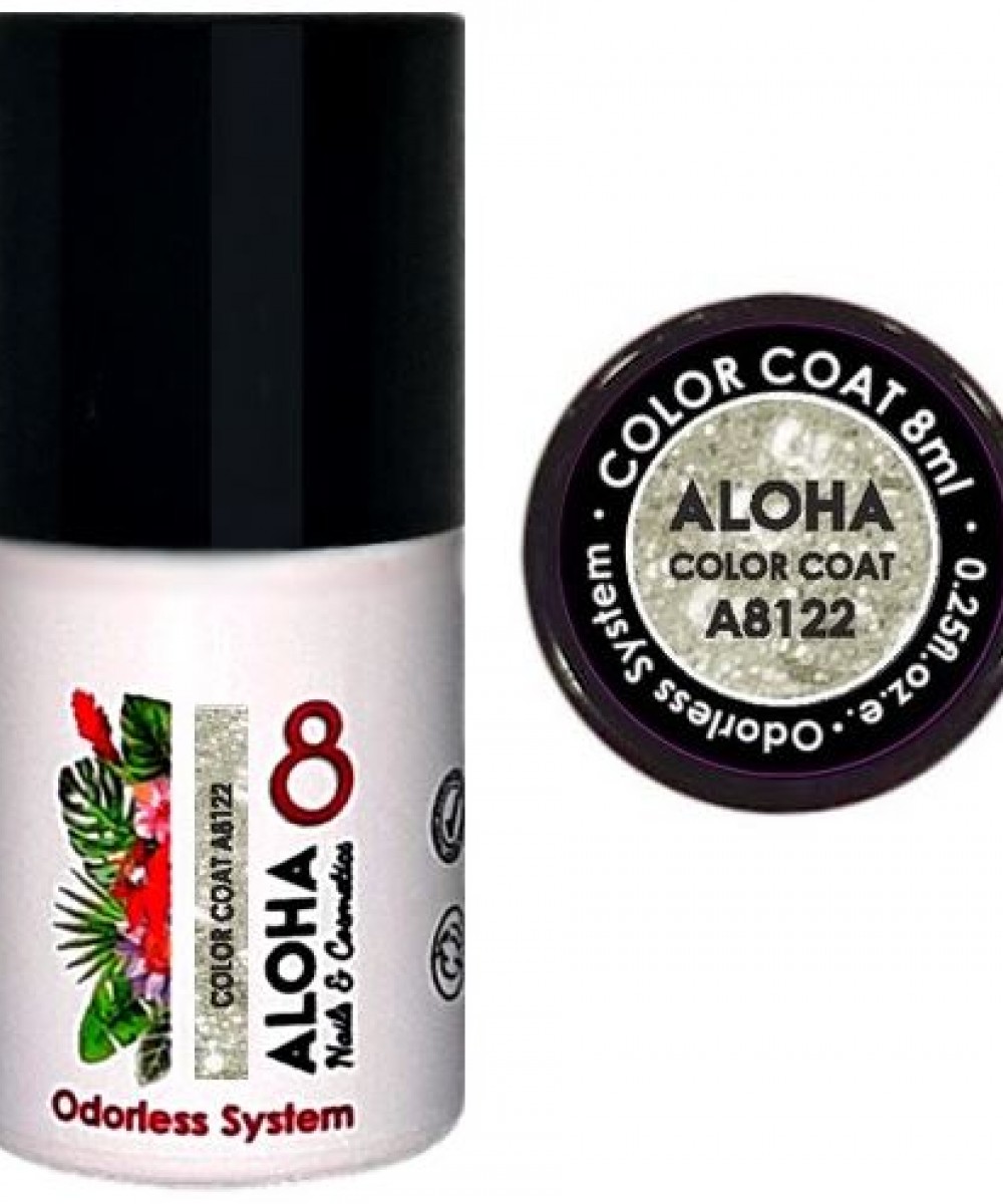 Aloha Ημιμόνιμο Βερνίκι Color Coat A8122 Light Gold Glitter With Silver Payettes, 8ml