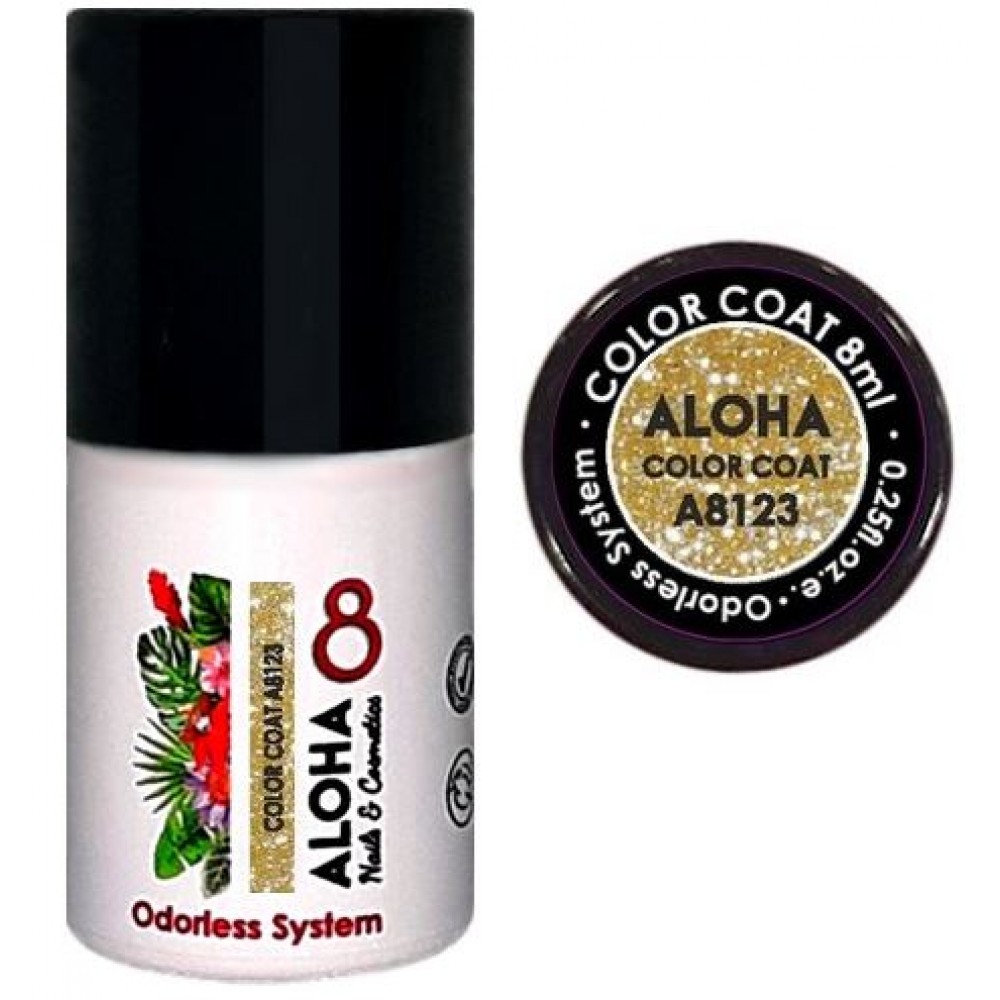 Aloha Ημιμόνιμο Βερνίκι Color Coat A8123 Light Gold Glitter, 8ml