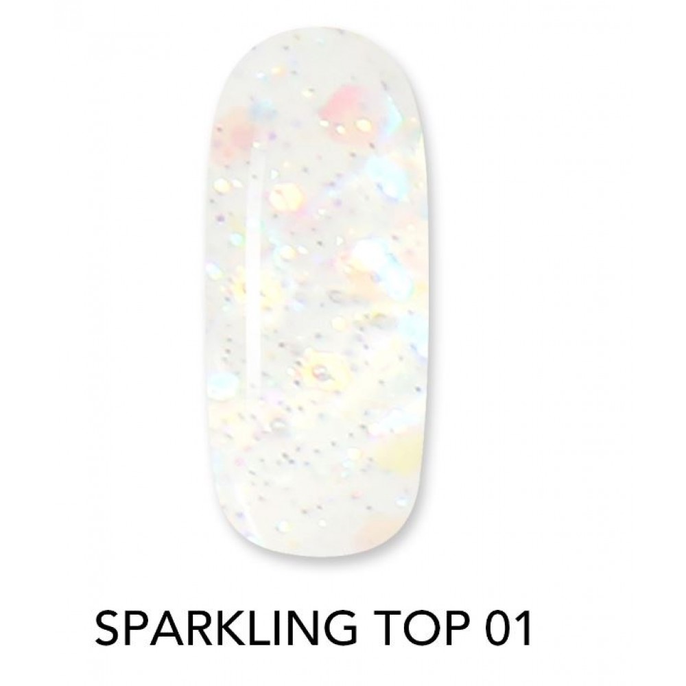 Aloha Ημιμόνιμο Βερνίκι Sparkling Top Coat No Wipe 01 Mixed Light Blue & Gold, 8ml