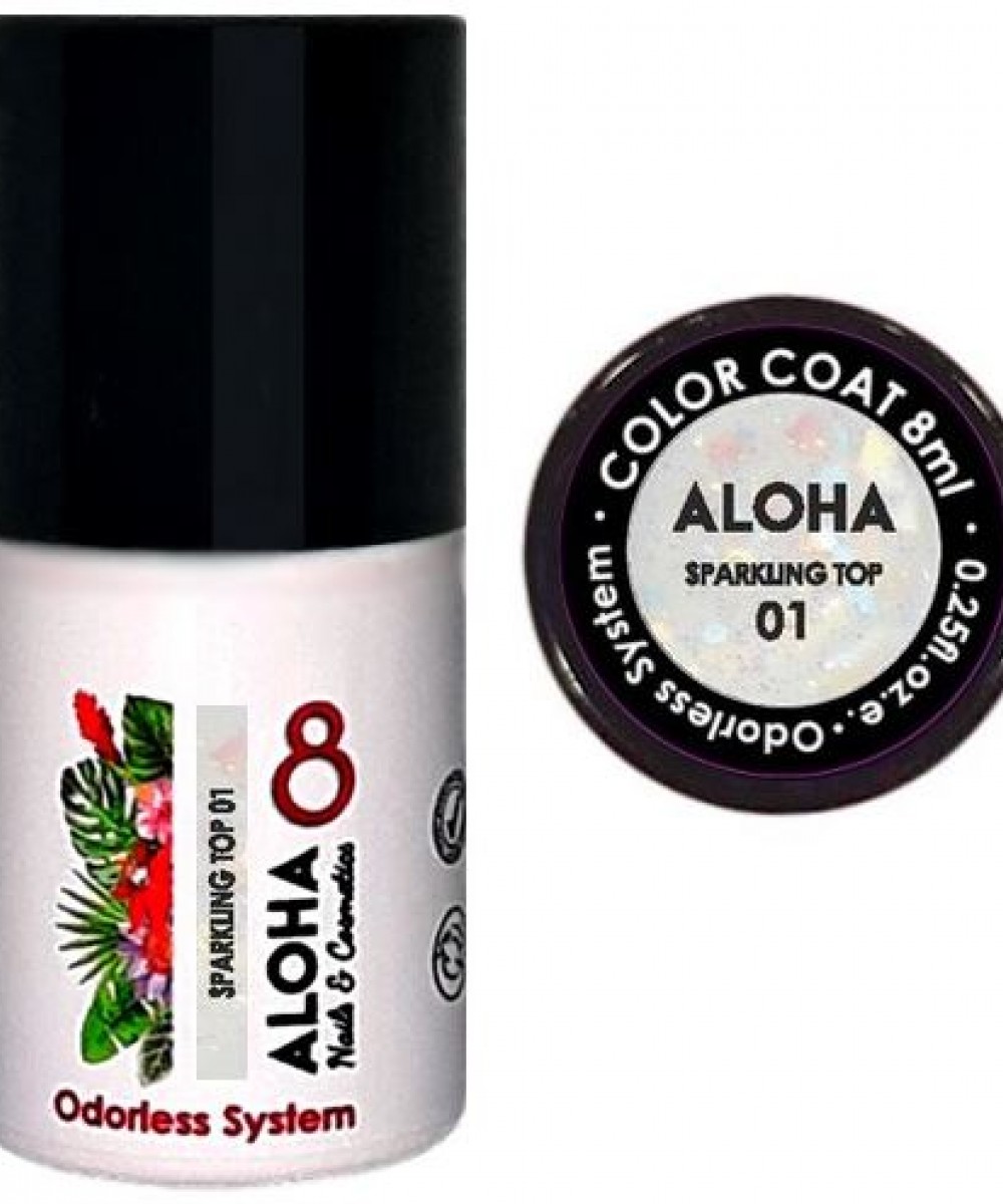 Aloha Ημιμόνιμο Βερνίκι Sparkling Top Coat No Wipe 01 Mixed Light Blue & Gold, 8ml