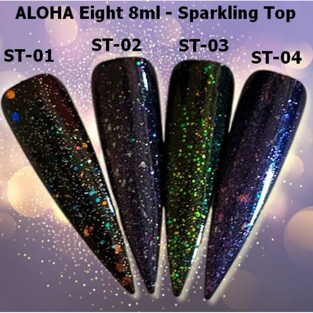 Aloha Ημιμόνιμο Βερνίκι Sparkling Top Coat No Wipe 01 Mixed Light Blue & Gold, 8ml