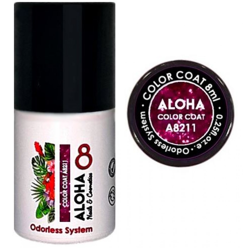 Aloha Ημιμόνιμο Βερνίκι Color Coat A8211 Dark Fuschia With Payettes, 8ml