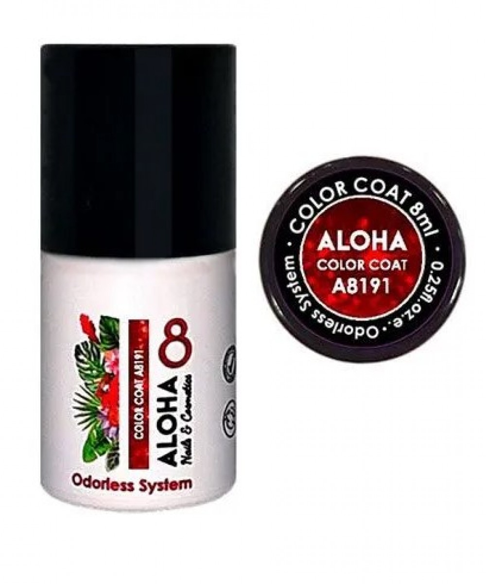 Aloha Ημιμόνιμο Βερνίκι Color Coat A8191 Red With Red Glitter And Payettes, 8ml