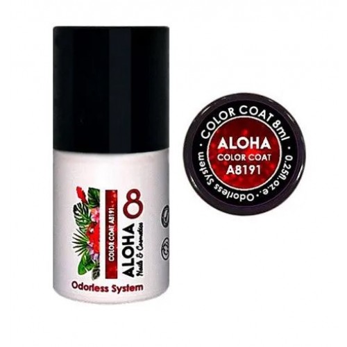 Aloha Ημιμόνιμο Βερνίκι Color Coat A8191 Red With Red Glitter And Payettes, 8ml
