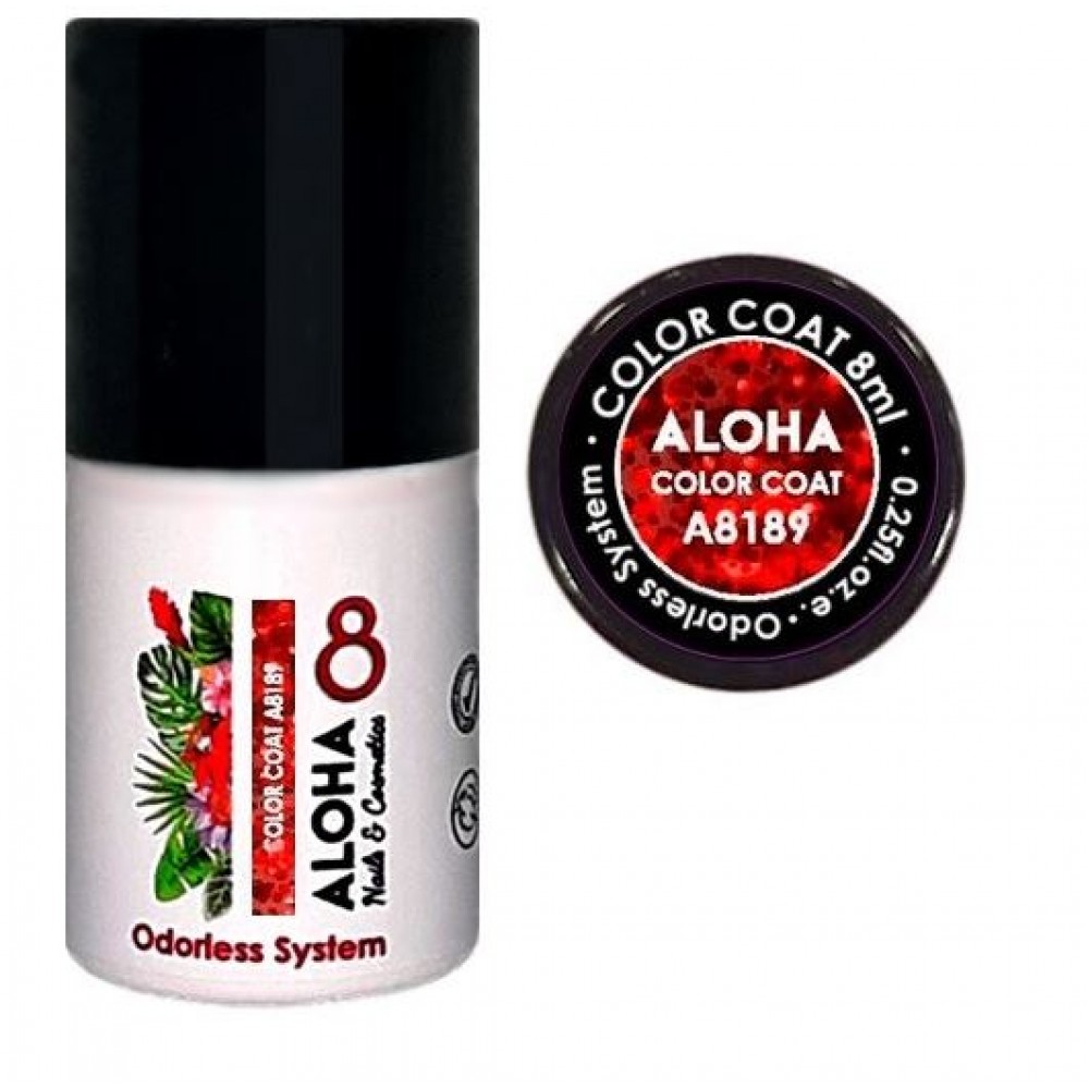 Aloha Ημιμόνιμο Βερνίκι Color Coat A8189 Flame Red Glitter Transparent, 8ml