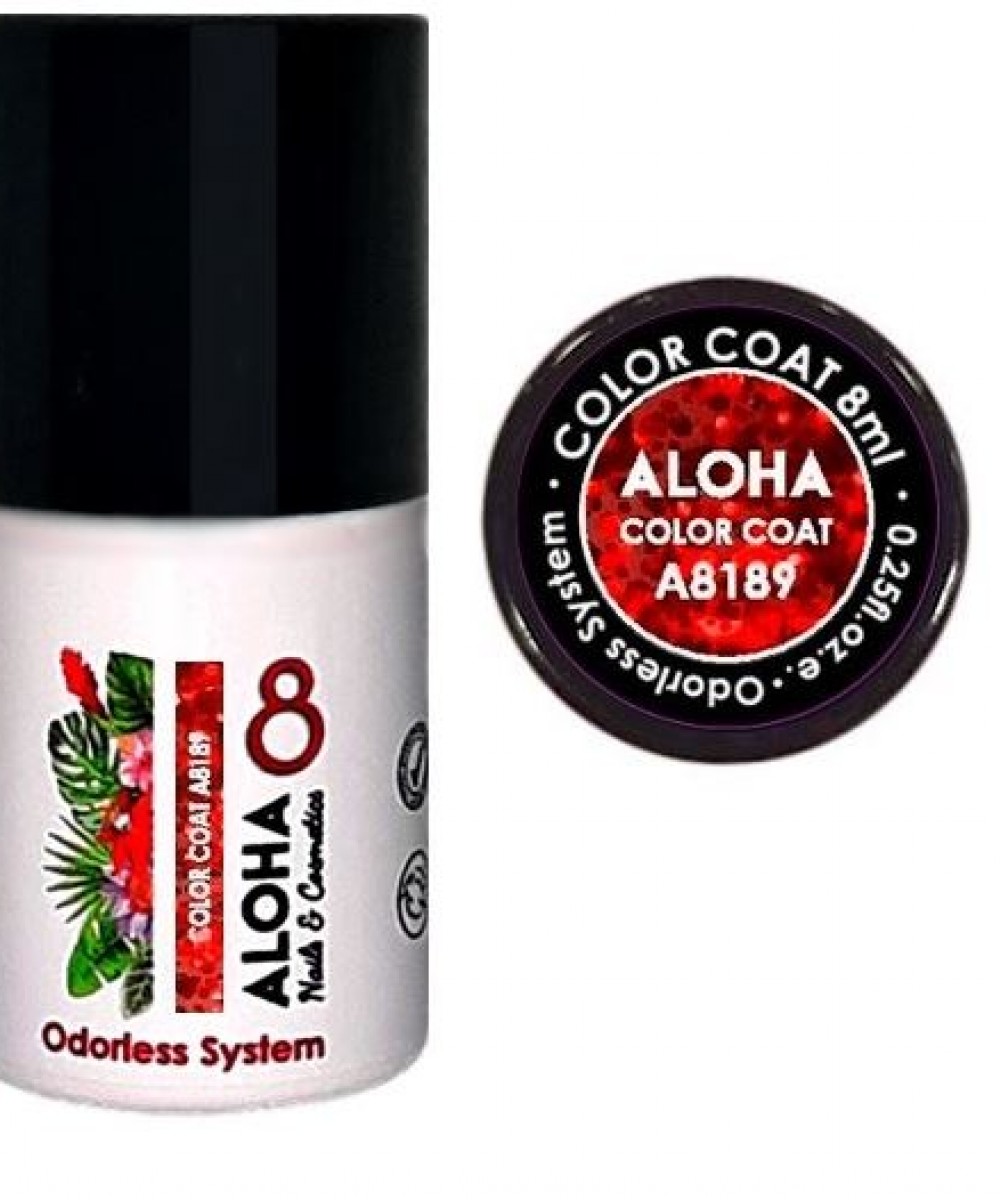 Aloha Ημιμόνιμο Βερνίκι Color Coat A8189 Flame Red Glitter Transparent, 8ml