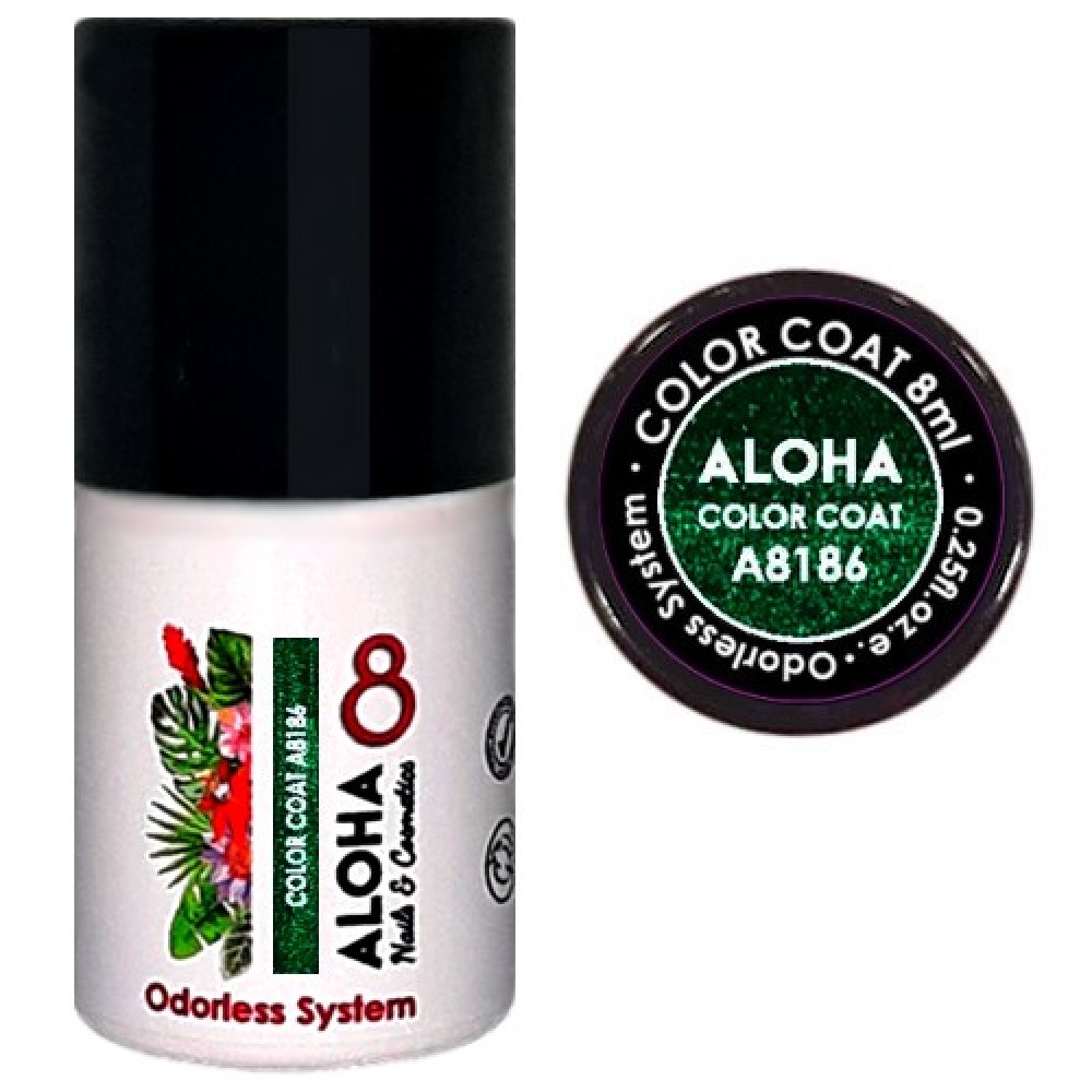 Aloha Ημιμόνιμο Βερνίκι Color Coat A8186 Metallic Green with Green Shimmer, 8ml