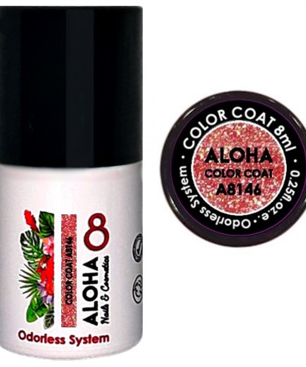 Aloha Ημιμόνιμο Βερνίκι Color Coat A8146 Rose Orange Glitter, 8ml