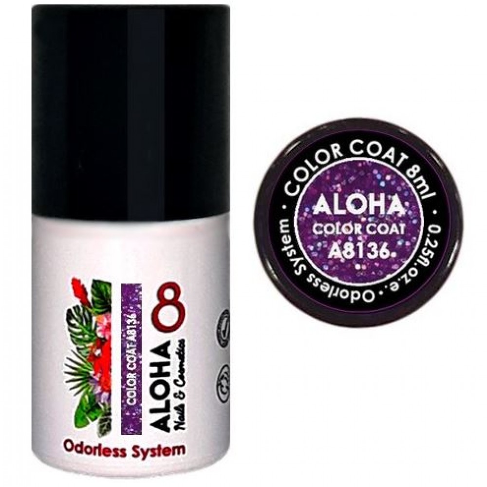 Aloha Ημιμόνιμο Βερνίκι Color Coat A8136 Violet Pixie Glitter, 8ml