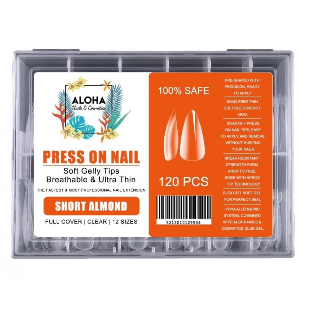 Aloha Press On Gelly Tips Clear σε Κασετίνα 120τμχ. – Short Almond