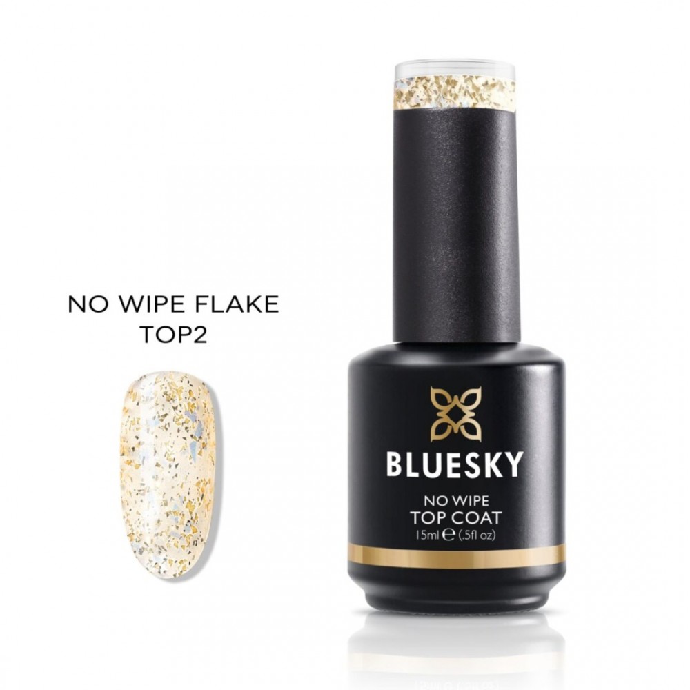Bluesky Ημιμόνιμο Βερνίκι Νυχιών Top No Wipe Flake 02 Gold  ,15ml