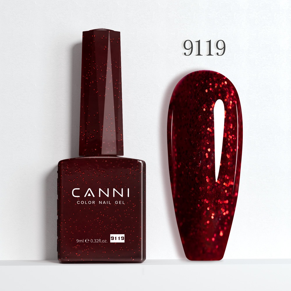 Canni Ημιμόνιμο Βερνίκι Νυχιών Red Glitter 9119 Hema Free 9ml