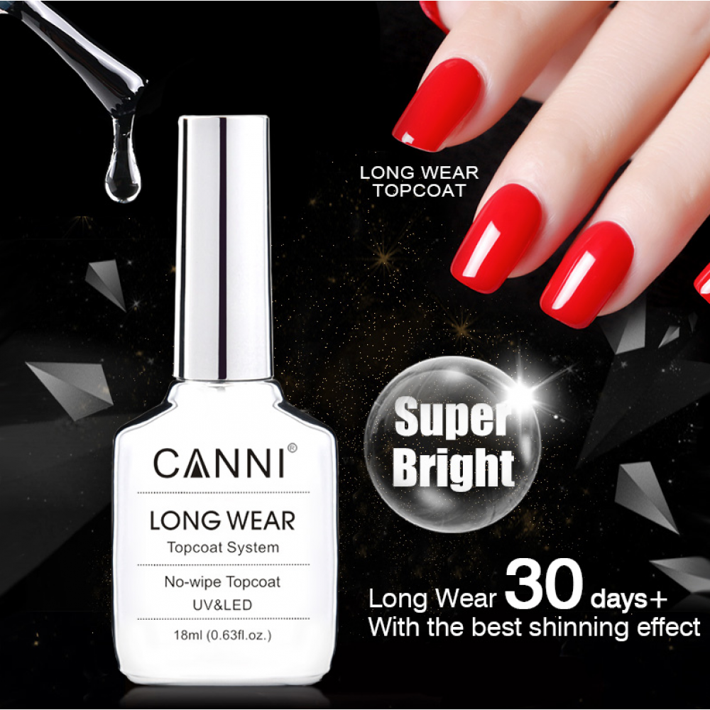 Canni Ημιμόνιμο Βερνίκι Νυχιών No Wipe Top Coat Long Wear 18ml