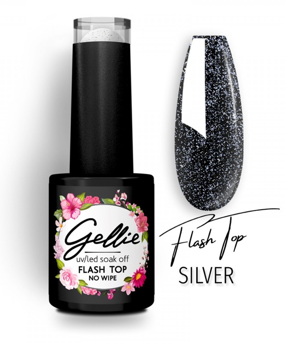 Gellie Ημιμόνιμο Βερνίκι Νυχιών Flash Top Silver, 10ml **