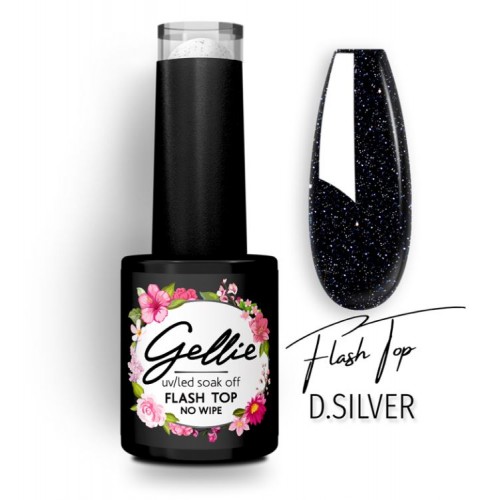 Gellie Ημιμόνιμο Βερνίκι Νυχιών Flash Top Dark Silver, 10ml *