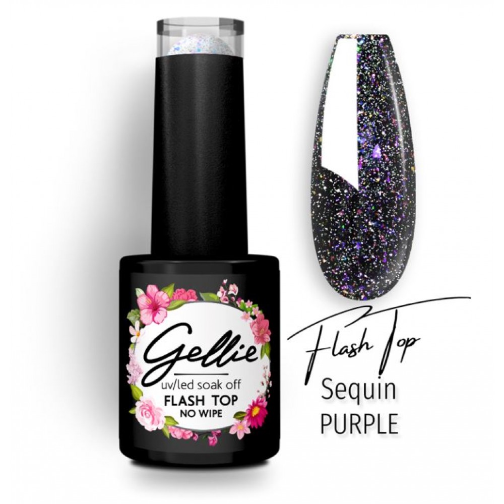 Gellie Ημιμόνιμο Βερνίκι Νυχιών Flash Top Sequin Purple, 10ml