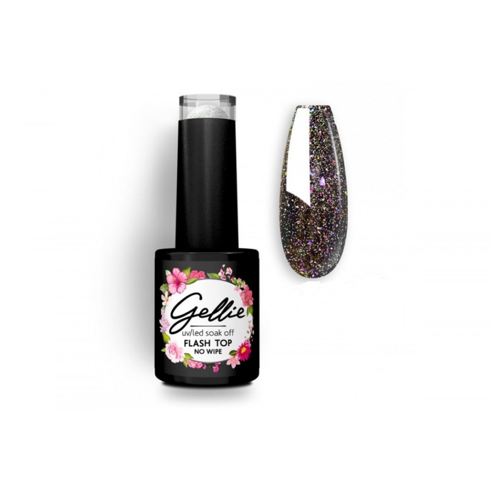 Gellie Ημιμόνιμο Βερνίκι Νυχιών Flash Top Sequin Silver Gold, 10ml *