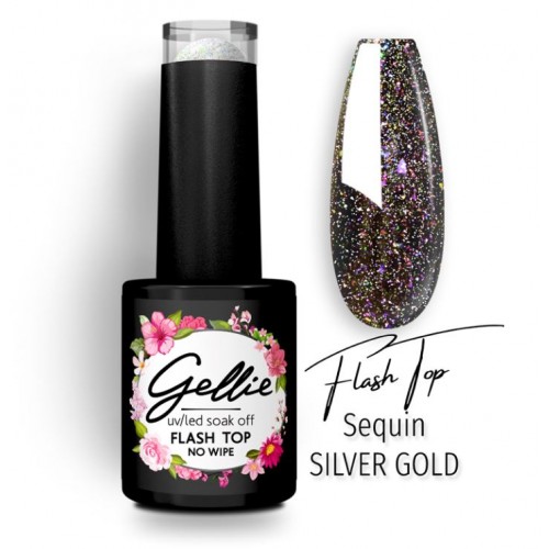 Gellie Ημιμόνιμο Βερνίκι Νυχιών Flash Top Sequin Silver Gold, 10ml