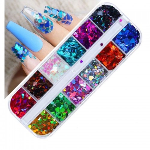 Διακοσμητικές Καρδιές Νυχιών Box Heart Mixed Sequin (022616)