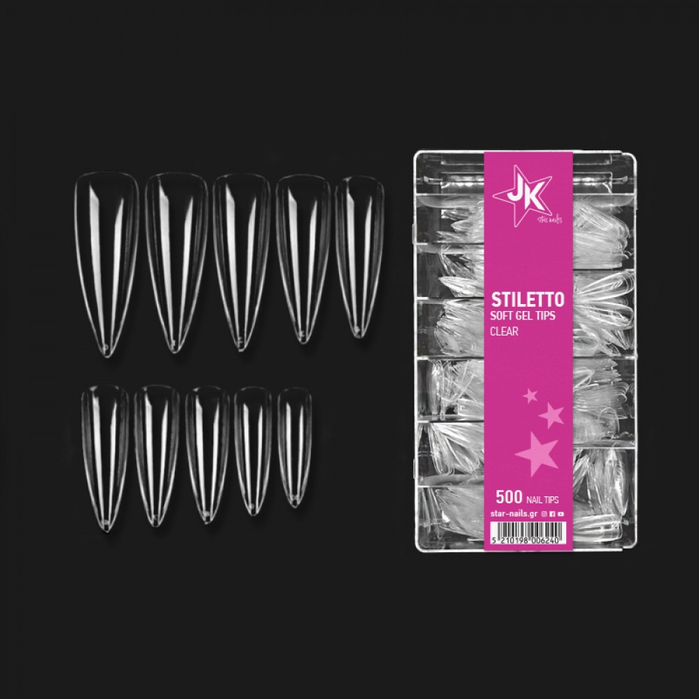 J.K Soft Gel Tips Full Stiletto (070075) 500 τεμάχια J.K Soft Gel Tips Full Stiletto (070075) 500 τεμάχια
