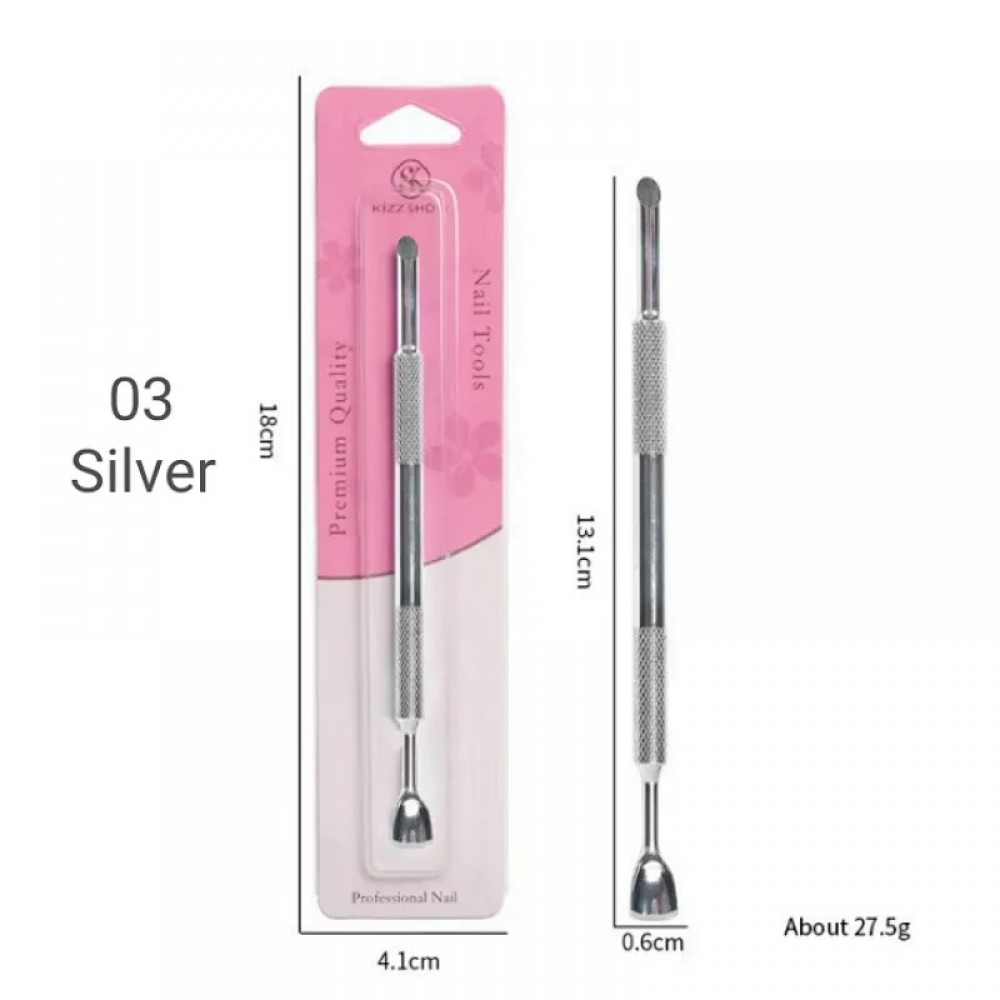 Double Ended Horseshoe Cuticle Pusher 03 Silver