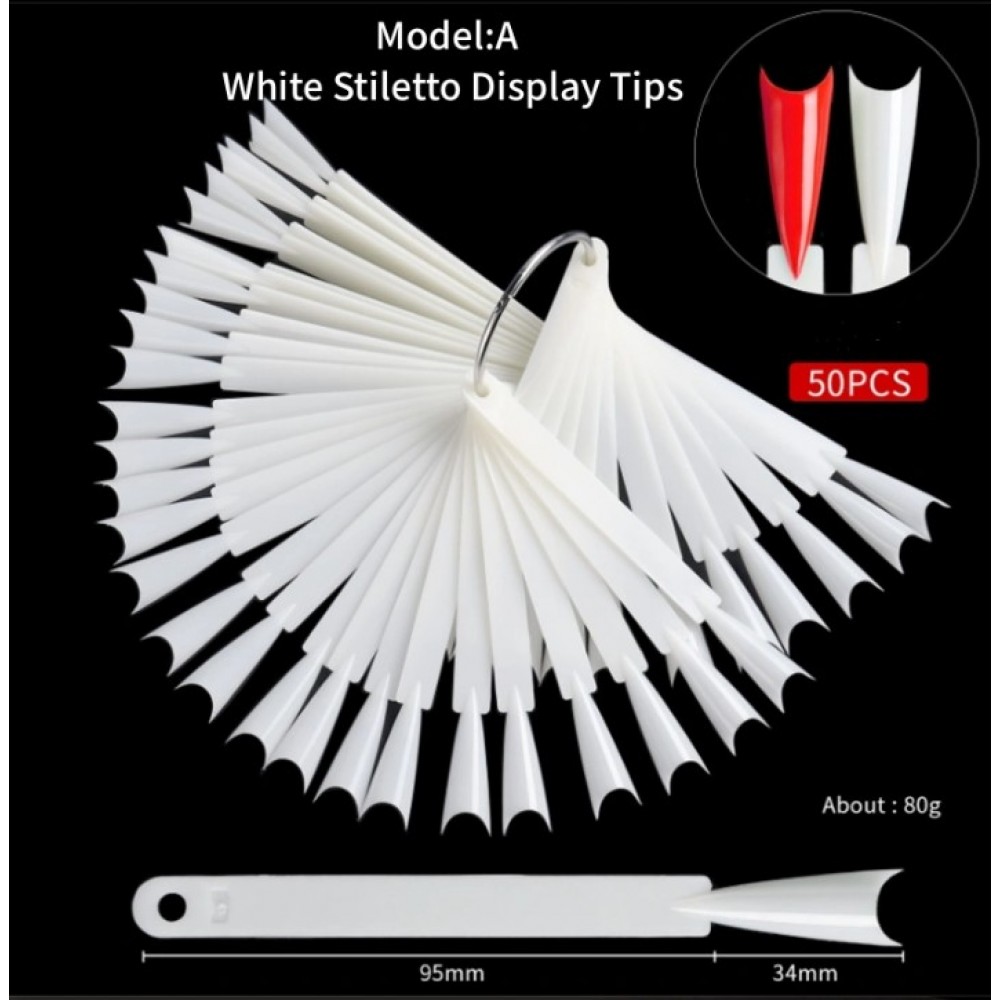Δειγματολόγιο Νυχιών Σε Κρίκο Stiletto  White  A 50Pcs