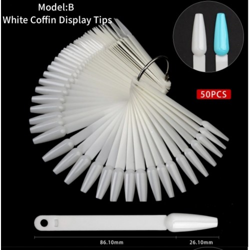 Δειγματολόγιο Νυχιών Σε Κρίκο Coffin (Βallerina) White B 50Pcs