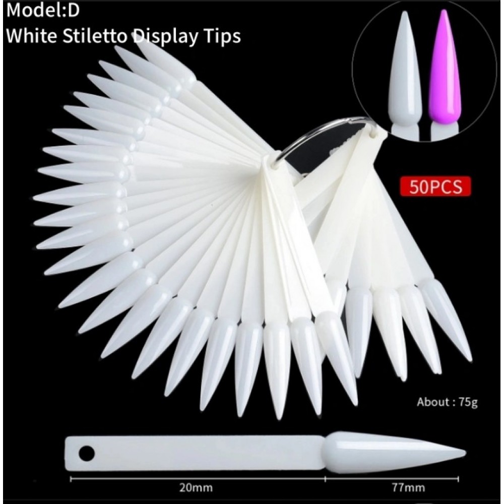 Δειγματολόγιο Νυχιών Σε Κρίκο Stiletto White D 50pcs