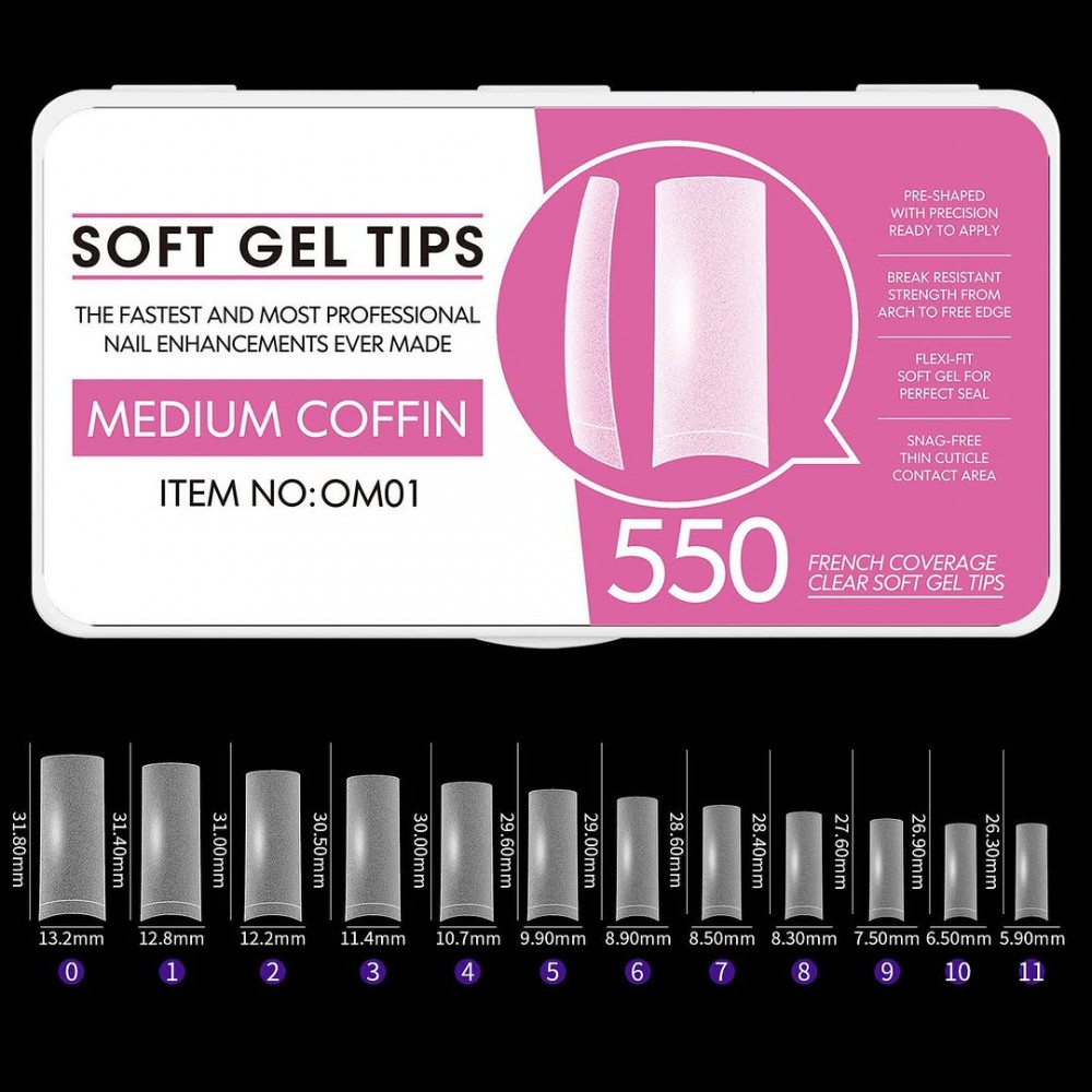 Soft Gel Tips Medium Coffin OM01 550Pcs