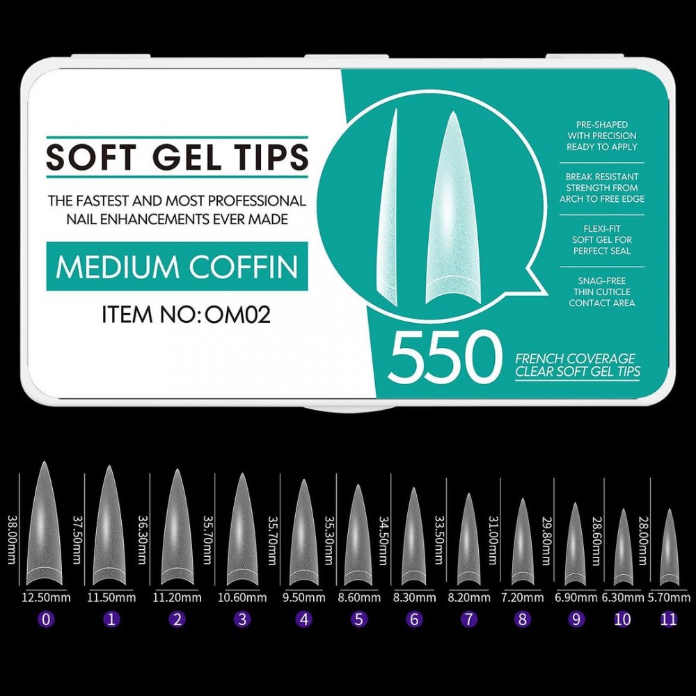 Soft Gel Tips Medium Coffin OM02 550Pcs