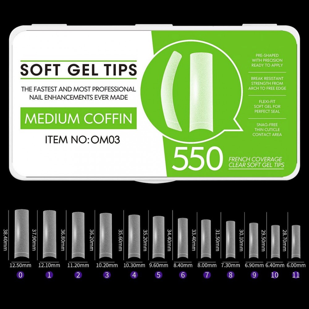 Soft Gel Tips Medium Coffin OM03 550Pcs