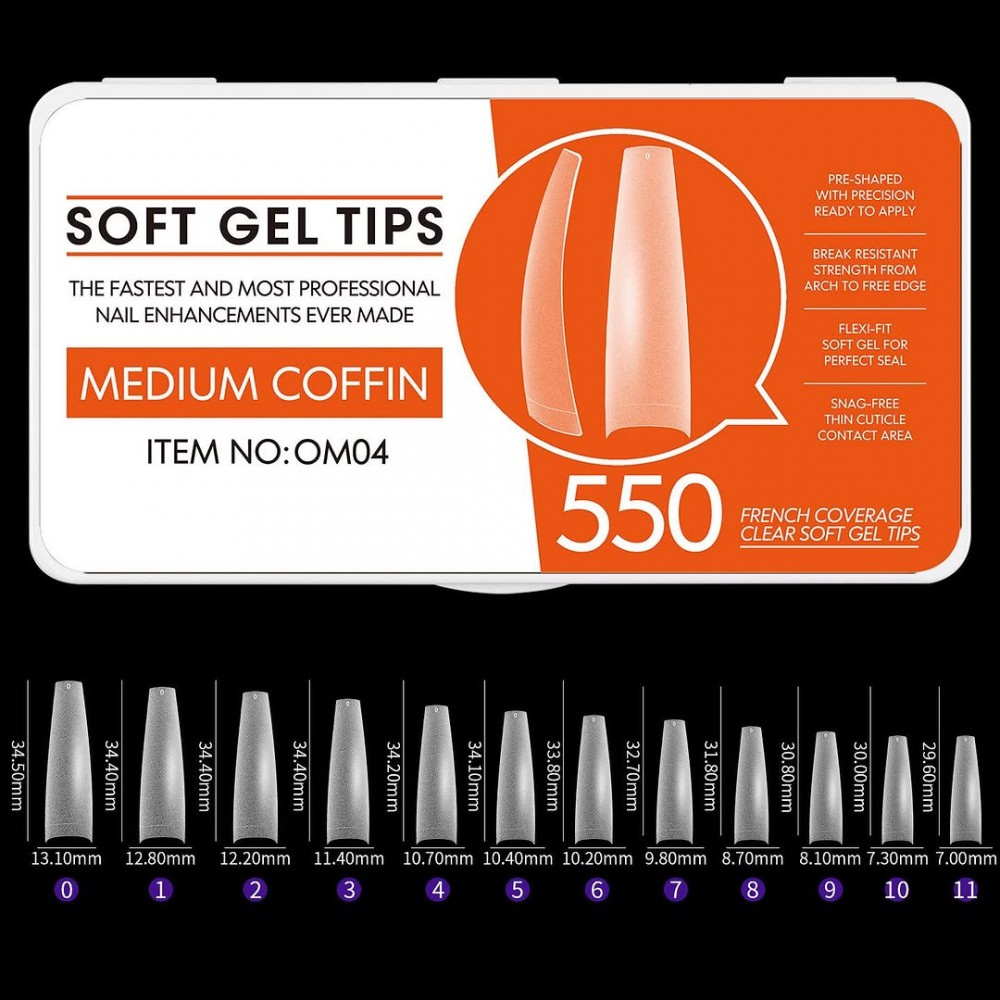 Soft Gel Tips Medium Coffin OM04 550Pcs