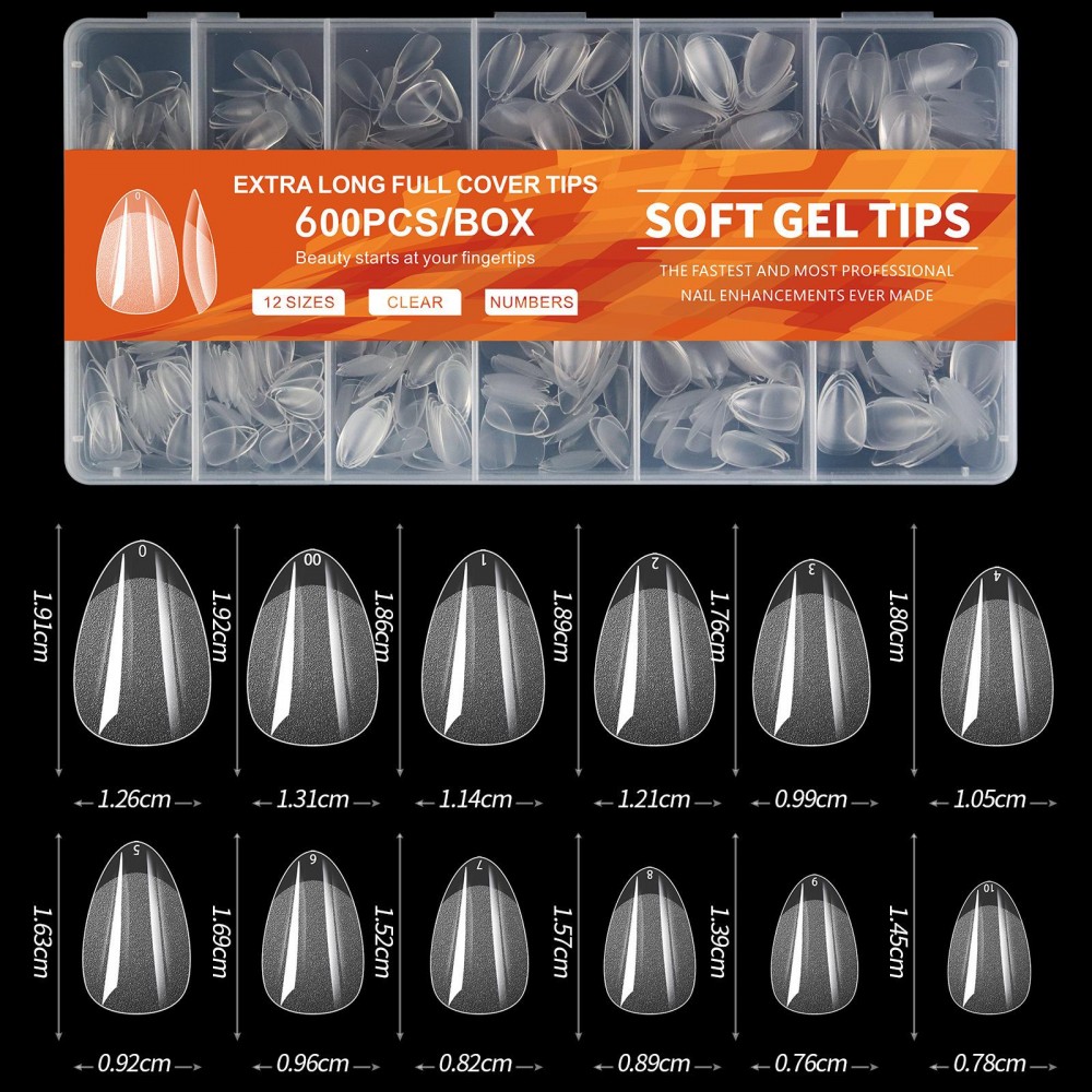 Soft Gel Tips 600Pcs Almond Small