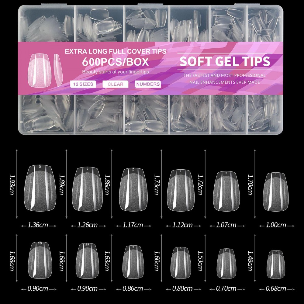 Soft Gel Tips 600Pcs Coffin(Ballerina)  Small