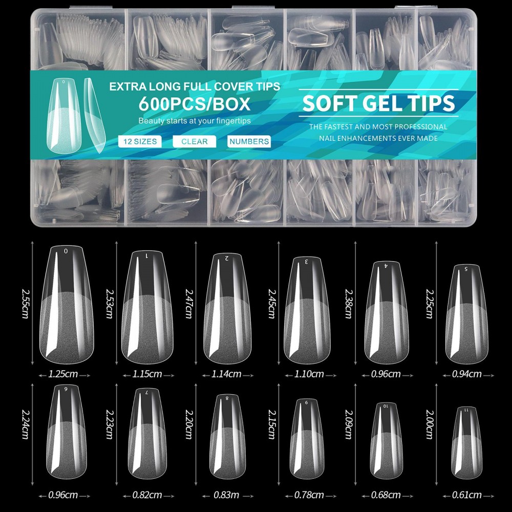 Soft Gel Tips 600Pcs Coffin (Ballerina) Small