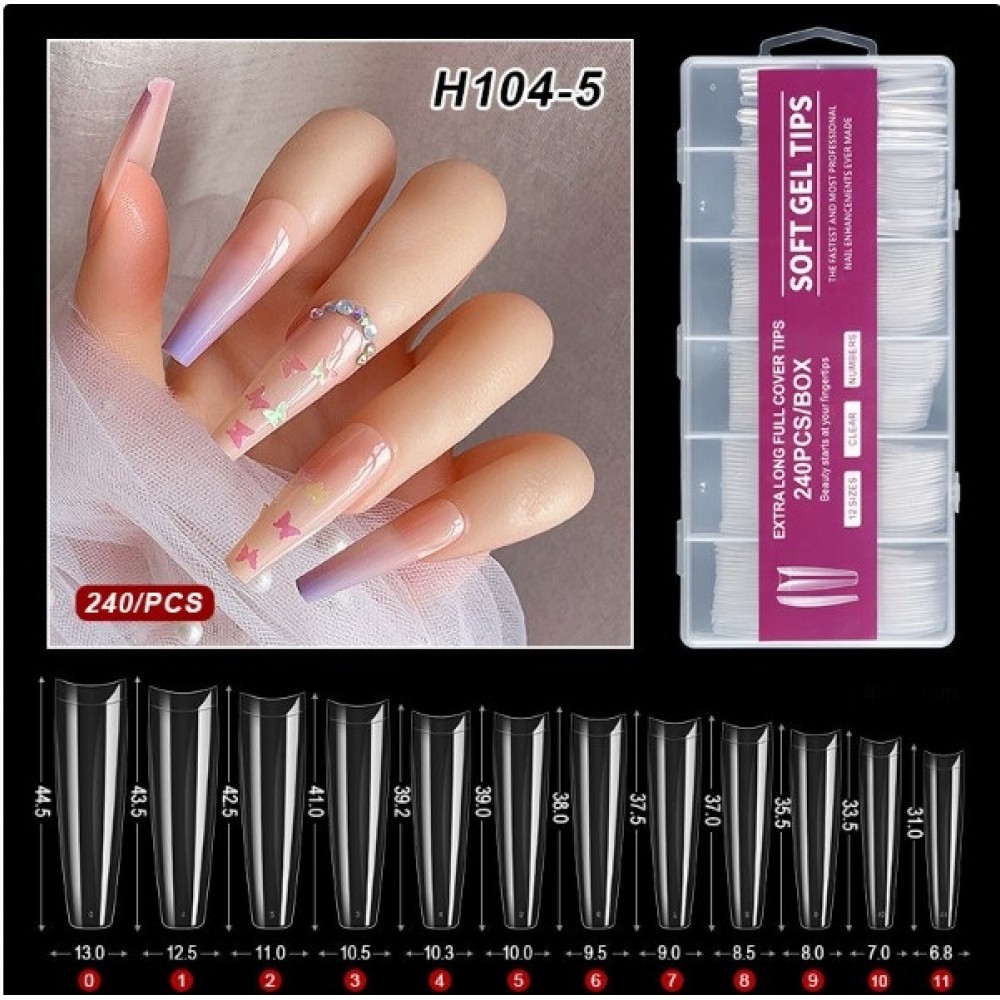 Soft Gel Tips  Coffin (Ballerina) 3XML Full Cover 240Pcs 104-5