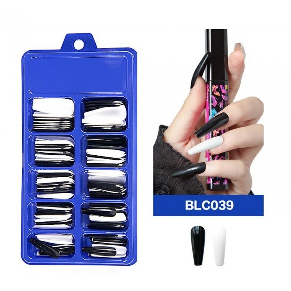 Ασπρόμαυρα Tips Νυχιών Coffin (Ballerina) 100Pcs BLC039