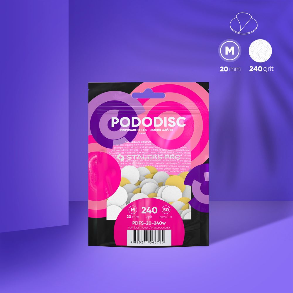 Staleks Pro Ανταλλακτικά Αυτοκόλλητα Pads Expert Pododisc M 240 grit 20mm (PDFS-20-240w)  50τμχ