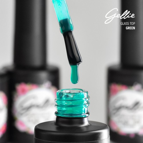 Gellie Ημιμόνιμο Βερνίκι Νυχιών Glass Top No Wipe Green ,10ml