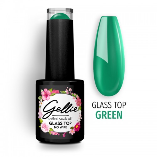 Gellie Ημιμόνιμο Βερνίκι Νυχιών Glass Top No Wipe Green ,10ml