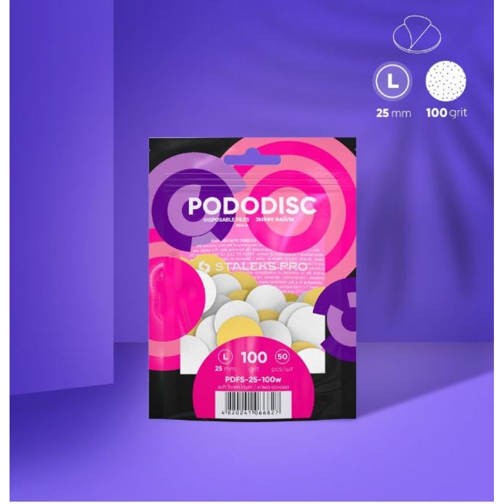 Staleks Pro Ανταλλακτικά Αυτοκόλλητα Pads Expert Pododisc  L 100 Grit 25mm (PDFS-25-100w), 50 τμχ