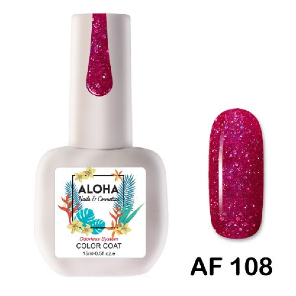 Aloha Ημιμόνιμο Βερνίκι Νυχιών Af108 Ruby Red Glitter ,15ml   K