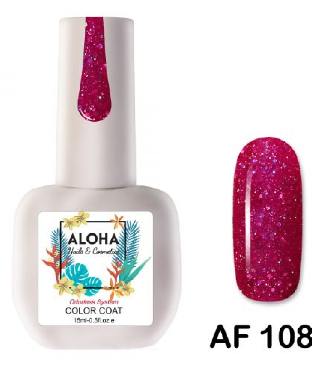 Aloha Ημιμόνιμο Βερνίκι Νυχιών Af108 Ruby Red Glitter ,15ml   K