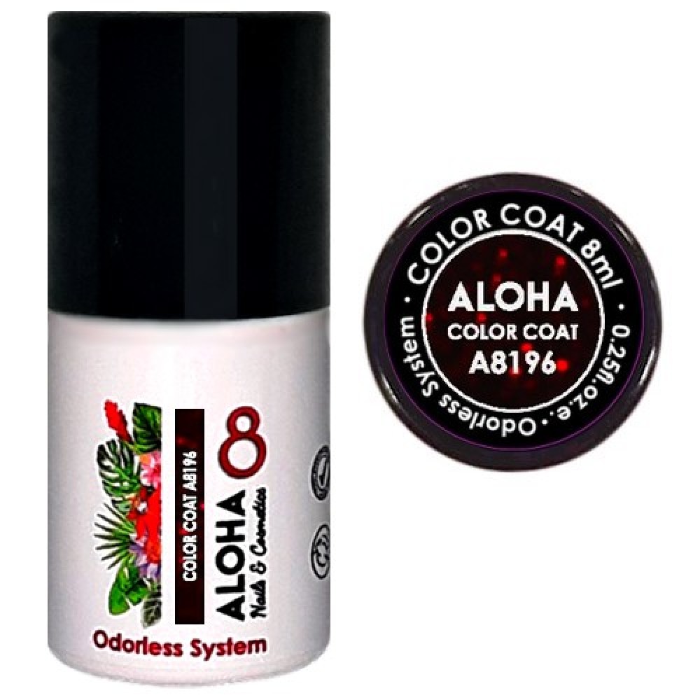 Aloha Ημιμόνιμο Βερνίκι Color Coat A8196 Dark Plum with Bordeaux Glitter & Payettes, 8ml